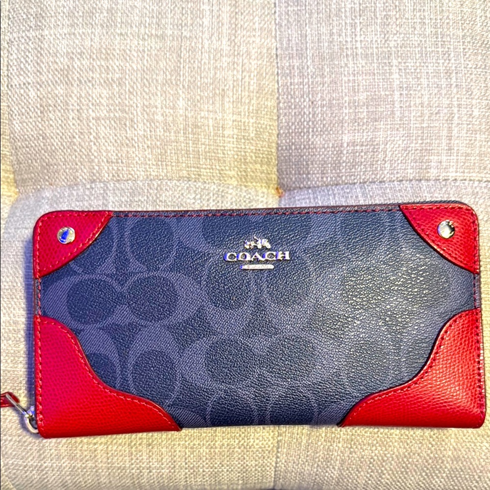 Coach Blue and Red Signature Wallet